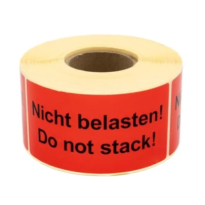 Afbeelding van MDlabels waarschuwingsetiketten op rol 100x50mm 500 niet belasten! Do not stack! Verzendsticker zelfklevend papier helder rood sterk hechtend verzendinstructies zelfklevende etiketten