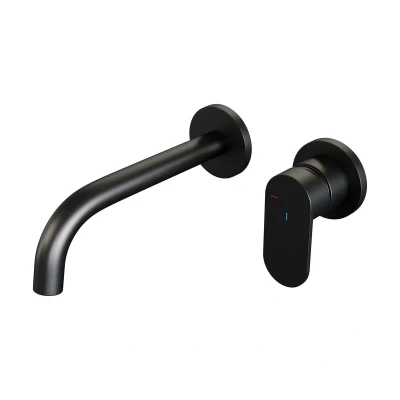 Afbeelding van Brauer Black Edition Wastafelmengkraan inbouw gebogen uitloop links hendel breed plat model C 1 mat zwart