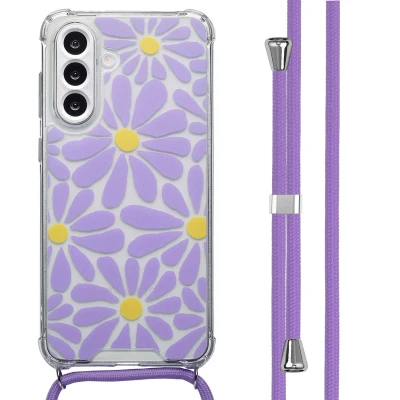 Afbeelding van Samsung Galaxy A56 (5G) Hoesje Kunststof imoshion Backcover met koord/Koordhoesje/Softcase Tropical Violet Flowers Connect Telefoonhoesje