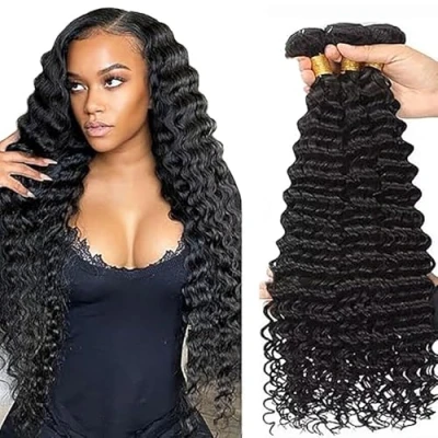 Afbeelding van Tuheers Extensions Human Hair Bundles Deep Wave Double Weft 3 100g/PC 300g Total Braziliaans haar Black Color 26 Inches