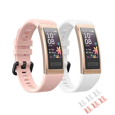 Afbeelding van MoKo 2 Pack Straps Compatible with Huawei Band 4 Pro/Band 3 3, Soft Silicone Replacement Sport Wristband, Pink/White