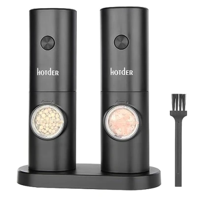 Afbeelding van zout en pepermolens, elektrische set van 2, kruidenmolens op batterijen, pepermolen, pepermolen met basis, ledlicht, instelbare grofheid, voor keuken barbecue
