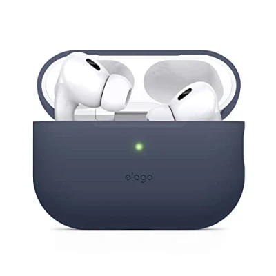 Afbeelding van elago Silicone Hoesje Compatible met Apple AirPods Pro 2e Generatie Case Cover (2022), Beschermend Geval, Front LED Zichtbaar Hoes, Ondersteunt Draadloos Laden (Blauw)
