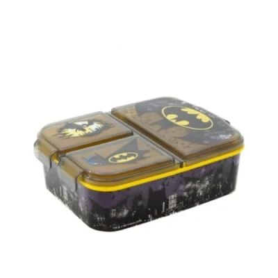 Afbeelding van My sweety pop Broodtrommel Lunchbox Voor kinderen Kleuterschool School Vakantie Maaltijden 19,5 cm Cadeau idee 3 vakken Batman Zwart Jongen