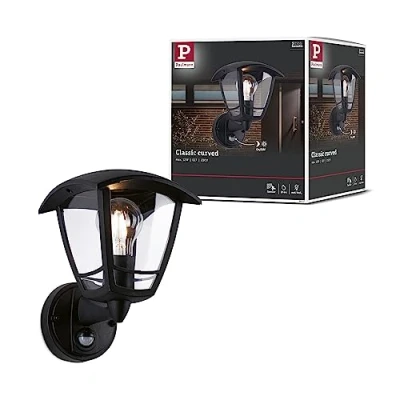 Afbeelding van Paulmann 94647 buitenverlichting wandlamp Classic Curved met bewegingsmelder IP44 hoekig max. 12 W zwart buitenlampen kunststof tuinverlichting E27