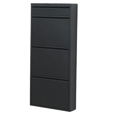 Afbeelding van Alveon Schoenenkast, smal schoenenrek, metaal, schoenenkast met magnetische kleppen, gemonteerd en wandmontage (antraciet, 3 plus kleppen)