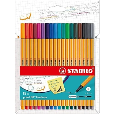 Afbeelding van Fineliner STABILO point 88 Etui Met 18 Stuks Verschillende Kleuren