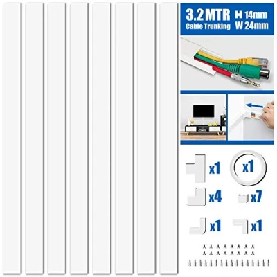 Afbeelding van MUDEELA Kabeltrunking Kit, Trunking voor tv kabels, zelfklevende muurkabel netjes, draadafdekkingen muur, kabelbeheer om muurbevestiging stroomkabels in thuiskantoor te verbergen, 8 x L400 mm, B24
