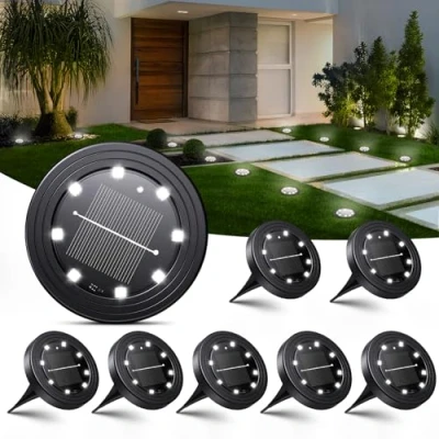 Afbeelding van NIBSHOOM 8 stuks vloerlampen op zonne energie, voor buiten, leds, tuinverlichting, IP68 waterdicht, lange levensduur, solarlampen tuin, gazon, patio, oprit, koel wit