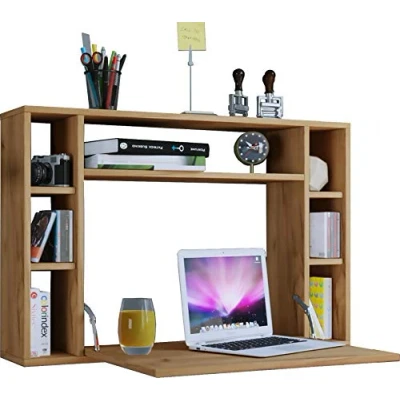 Afbeelding van Wandila bureau , laptopbureau muur en 7 vakkenHoning eiken decor.