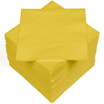 Afbeelding van HEKU 100 effen servetten, 3 laags, 33 x cm, uniforme kwaliteit voor evenementen en horeca, praktische verpakking van 5 stuks, zeer absorberend stijlvol, geel