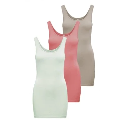 Afbeelding van ONLY Dames Onllive Love Long Tank Noos Top, Verpakking van 3 (Lightest Sky, Brandied Apricot, Chateau Grey), XS