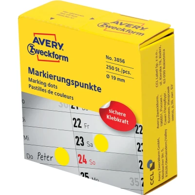 Afbeelding van Avery Marking Dots, Diameter 19 Mm, Rol Met 250 Stuks, Geel Etiket