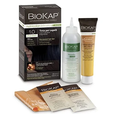 Afbeelding van BIOKAP RAPID Permanente Haarkleuring 1.0 Natuurlijk Zwart Slechts 10 Minuten Reactietijd Biologische Arganolie140 ml