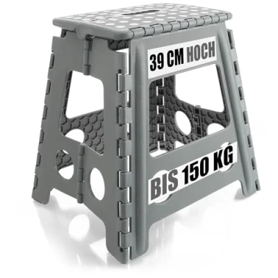 Afbeelding van COM FOUR® opvouwbare opstap met rubberen noppen XXL opstapkruk draagbare klimhulp voor huishouden antislip kruk draagvermogen tot 150 kg (wit/grijs 1 stuk)