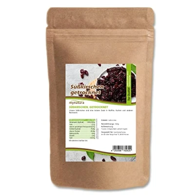 Afbeelding van Mynatura zoete kersen gedroogd, zonder steen, ongezoet, gedroogd fruit, bakken, kersen, snack, muesli, veganistisch, zak (1 x 1000 g)