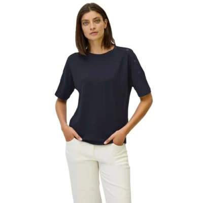 Afbeelding van Cecil MIT Knopfdetail Tshirt print, Dames, Maat: Small, Blau