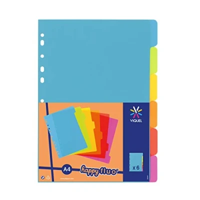 Afbeelding van Viquel Tabbladen van kunststof, A4, 21 x 29,7 cm, voor A4 mappen, neonkleuren, 6 stuks