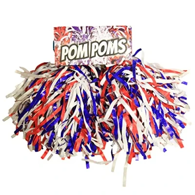 Afbeelding van Setje van 2x stuks Cheerballs/Pompoms in het rood/wit/blauw Cheerleaders verkleed accessoires