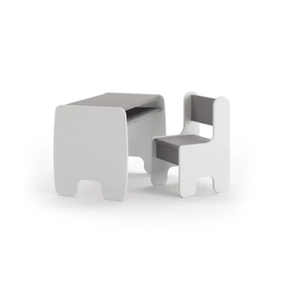 Afbeelding van KOBI Set tafel + 2 stoelen Voor kinderkamer kinderen meisjes en jongens Schildertafel Kindertafel (Tafel 1 stoel wit/grijs)