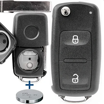 Afbeelding van Auto sleutel draadloze afstandsbediening 1x behuizing 2 knoppen + blanco CR2032 batterij compatibel met VW Amarok T5 T6