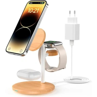 Afbeelding van Magsafe laadstation, 3 in 1 laadstation Apple Watch en iPhone met Mag Safe, inductief compatibel 15 14 13, AirPods 3/2/Pro