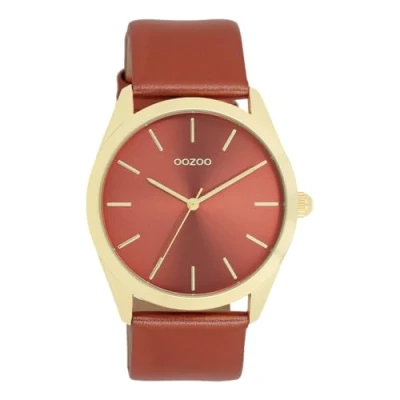 Afbeelding van Goudkleurige OOZOO horloge met rode leren band C11335