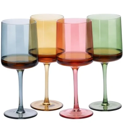 Afbeelding van Navaris set van vier wijnglazen Met hoge voet Elegante wijnglazenset Voor het serveren wijn, cocktails, of desserts In 4 kleuren