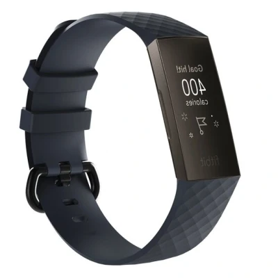 Afbeelding van Fitbit Charge 3 &amp; 4 siliconen diamant pattern bandje Maat: Small Navy blauw