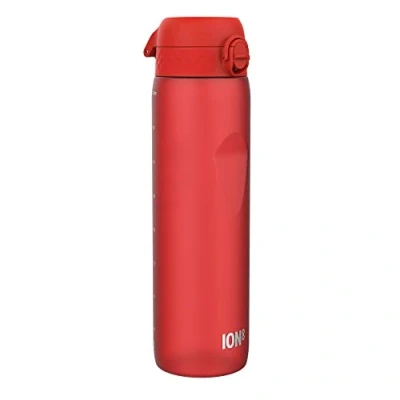 Afbeelding van ION8 1 Liter Waterfles, Lekvrij, Flip top Deksel, Draaghandvat, Snelle Vloeistofstroom, Vaatwasmachinebestendig, BPA vrij, Gevormde Grip, Ideaal voor Sport en Gym, Koolstofneutraal, 32 oz, Rood