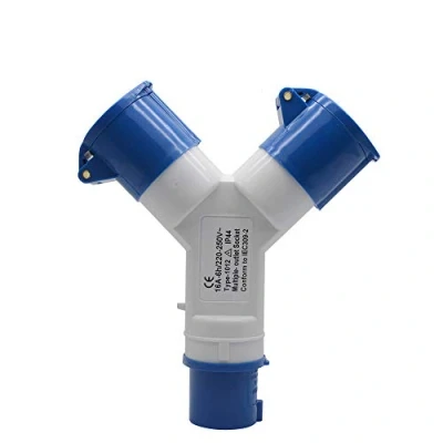 Afbeelding van 2 weg splitter, 32 A, 220 V, IP44, weg, 3 polig, industriële site plug en wandstopcontact, IP44 waterdicht, 2P + aarde mannelijk/vrouwelijk