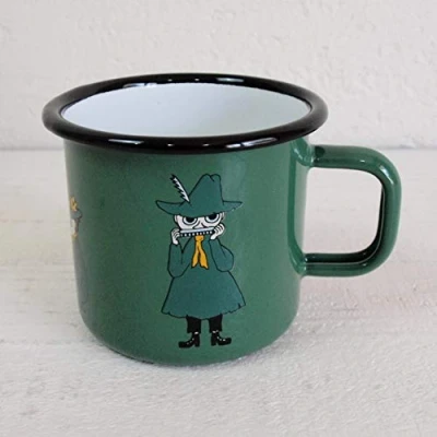 Afbeelding van Mumin Snufkin Mok, groen, email, 370 ml, groot, beker voor meisjes, jongens, kinderen en volwassenen