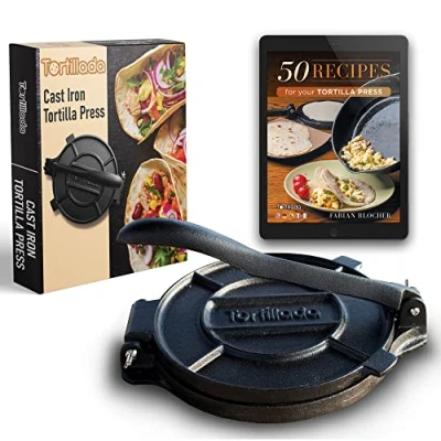 Afbeelding van Tortillada Hoogwaardige tortillapers van gietijzer met recepten (30cm)