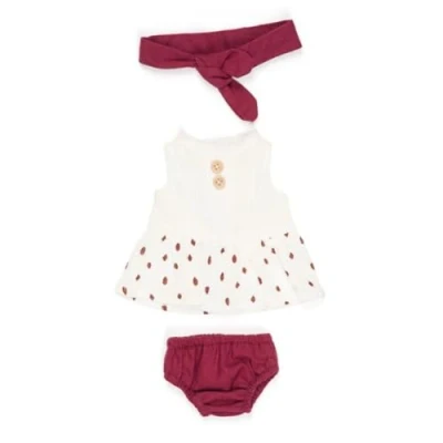 Afbeelding van Miniland poppenkledingset jurkje bordeaux wit 32 cm