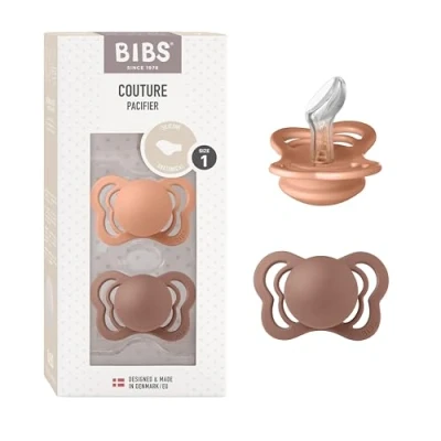 Afbeelding van BIBS Soother Couture Peach en Woodchuck silicone 0 6 maanden, 2 stuks.
