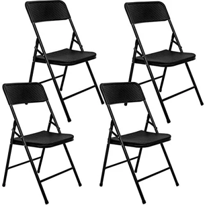 Afbeelding van 4 Klapstoelen tot 150 kg Vouwbare Balkonstoel Rotan Look Tuinstoel Weerbestendig Zwart