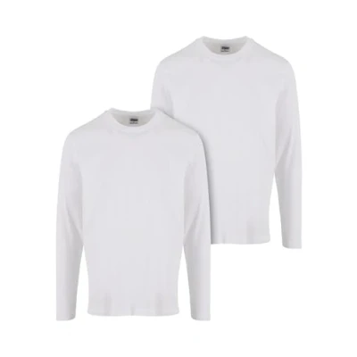 Afbeelding van Urban Classics Herenshirt met lange mouwen, basic shirt 2 pack, regular fit, katoen, wit en wit, 4XL