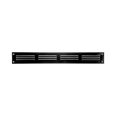 Afbeelding van Luchtinlaatafdekking, 40 x 5 cm, zwart, stalen teruglooprooster voor plafond en zijwand, HVAC, met beschermkap (400 50 mm, zwart)