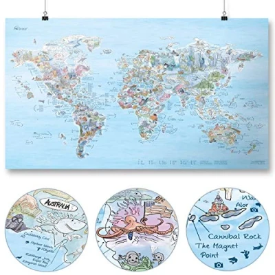 Afbeelding van Dive Map by Awesome Maps Geïllustreerde wereldkaart voor duikfans herschrijfbaar 97,5 x 56 cm