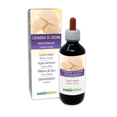 Afbeelding van Pruikzwam of Apekop (Hericium erinaceus) paddenstoel Alcoholvrije moedertinctuur Naturalma Vloeibaar extract druppels 200 ml Voedingssupplement Veganistisch