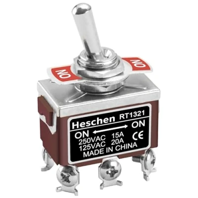 Afbeelding van Heschen Metalen tuimelschakelaar, DPDT, op/op 2 posities, 15 A 250 VAC, CE