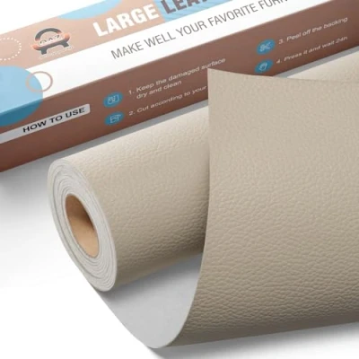 Afbeelding van Leder reparatie kit, 40 x 160 cm OAZ kunstleer zelfklevend, kit lederen patch zelfklevende patches voor autostoelen meubels sofa tassen,Elfenbeingrau