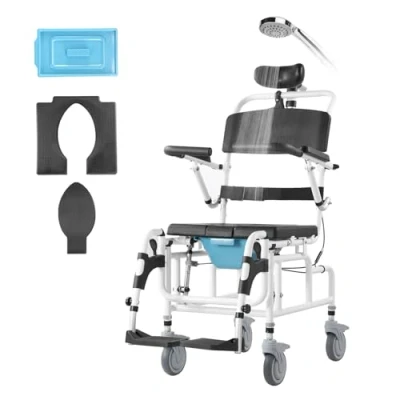 Afbeelding van VEVOR Doucherolstoel, 440 mm, badkamerrolstoel van aluminiumlegering, draagvermogen 136 kg, verstelbare roldouchestoel met rem voor volwassenen een handicap