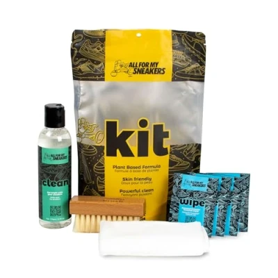 Afbeelding van ALL FOR MY SNEAKERS All4MySneakers Premium reinigingsset voor sneakers, met borstel, fles (170 ml), microvezeldoek en 4 doeken (doekjes) als bonus, Zwart, Eén maat