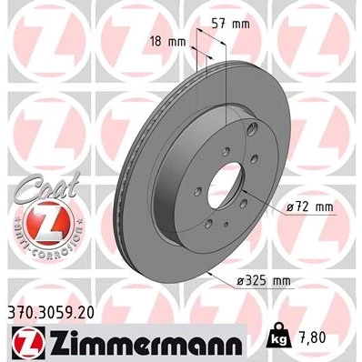 Afbeelding van ZIMMERMANN Remschijf COAT Z 325mm 18mm 7/5 5 gat 114mm interne ventilatie Gecoat 370.3059.20 L23226251B,L23226251C,TD1126251 Remschijven
