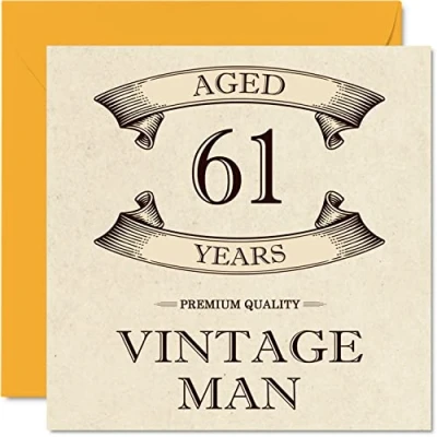 Afbeelding van Vintage 61e verjaardagskaarten voor mannen leeftijd 61 jaar leuke verjaardagskaart opa vader echtgenoot vriend oom broer opa, 145 mm x wenskaarten,