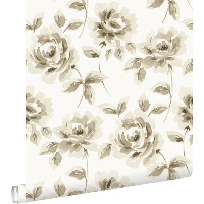 Afbeelding van Leen Bakker ESTAhome Behang Aquarel Geschilderde Rozen Beige En Vlies