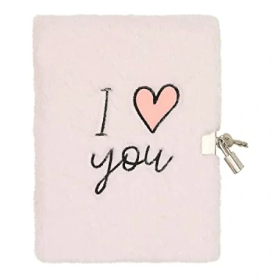 Afbeelding van Draeger Paris Dagboek, roze, I Love You&quot;, pluche dagboek met slot en sleutels voor persoonlijke geheimen, notitieboek, cadeau vriendin, dochter, kind