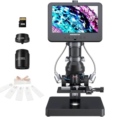 Afbeelding van Andonstar AD266S 20X 5000X HDMI digitale microscoop, 2160p UHD video opname, 17,8 cm LCD microscoop voor volwassenen en kinderen, biologische thuislaboratoriumset met dia&#039;s, zicht
