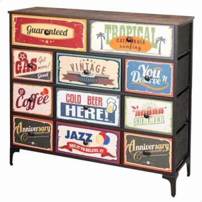 Afbeelding van AKTIVE 18404 Max Home commode voor slaapkamer, multifunctioneel, retro en vintage afbeeldingen, 11 stoffen laden, 103 x 30 98 cm, stalen structuur, houten plaat, nachtkastjes, woonkamermeubels